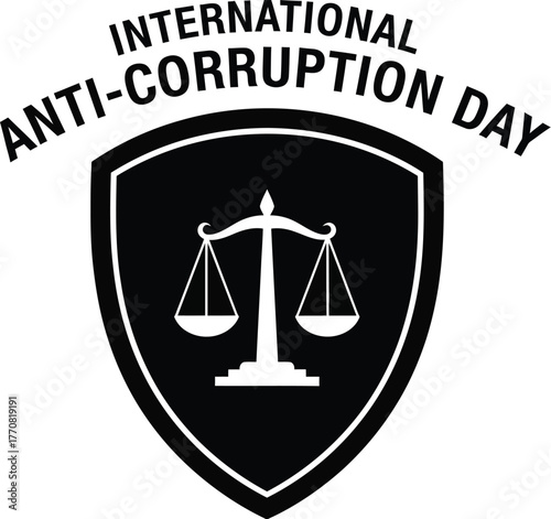 International anticorruption day illustration with scales of justice shield isolated promoting transparency