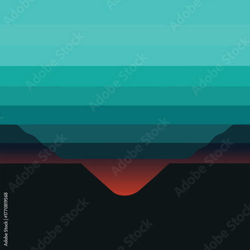 Abstract sunset with layered teal and dark horizontal bands