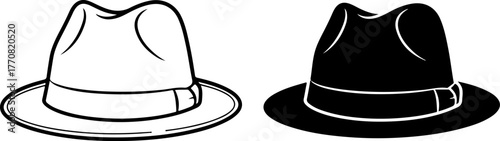 Two classic fedoras one white one black side by side
