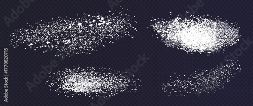 Falling sugar or salt crystals on a transparent background. White sugar or salt. Vector illustration.