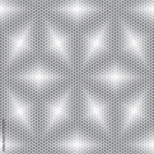 white hexagonal mosaic pattern combined with rounded hole, black and white vector illustration