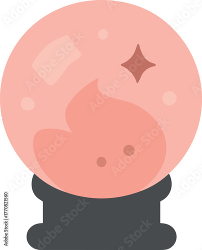    Minimalist flat illustration of a pink crystal ball on a dark base, symbolizing fortune telling, mystery, and magical foresight in a modern cute style.