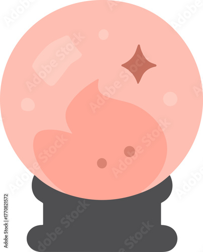  Minimalist flat illustration of a pink crystal ball on a dark base, symbolizing fortune telling, mystery, and magical foresight in a modern cute style.