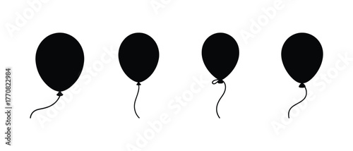 Black balloons silhouette with strings on clean background