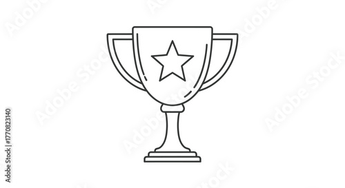 Simple line drawing of a trophy cup with a star, representing achievement and success.