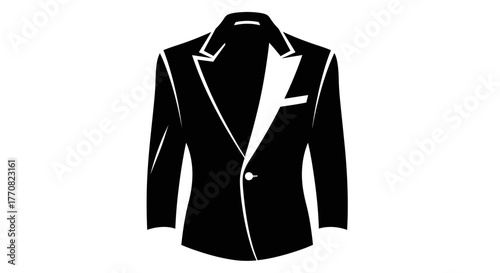 A black and white illustration of a formal, single-breasted suit jacket.