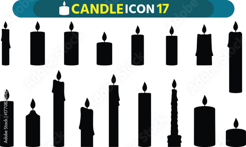 Collection of diverse black silhouette candle icons with varying shapes and sizes for design elements