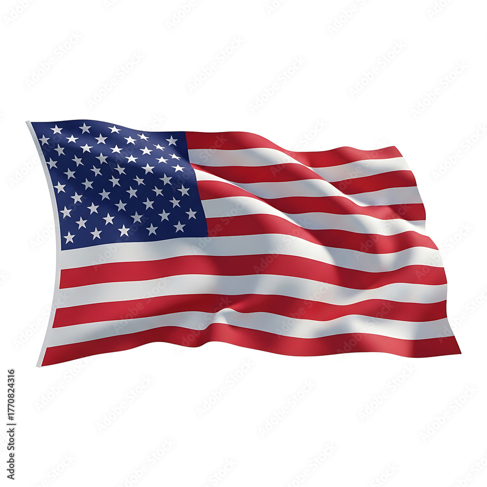 Fototapeta premium Waving United States Flag, Transparent PNG