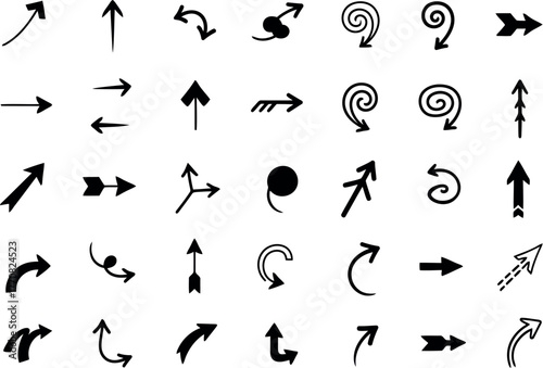 Diverse collection of hand-drawn arrow shapes and symbols for navigation and directional cues vector