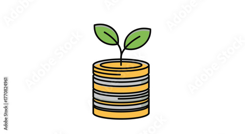 Invest in Growth and Prosperity: A stack of coins sprouts a vibrant seedling, symbolizing financial investment, wealth creation, and sustainable financial growth