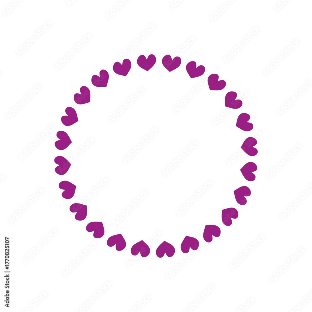 Obraz premium Cute round wreath with purple hearts isolated on white background.