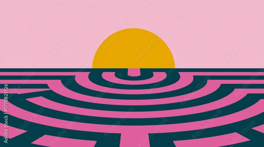 Obraz premium Abstract sunrise over maze pattern