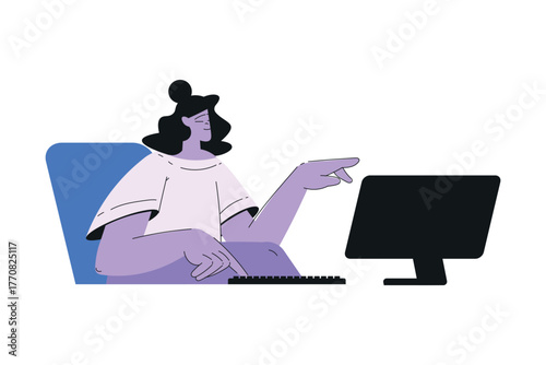 Woman Work with Text Editing and Writing Article Vector Illustration