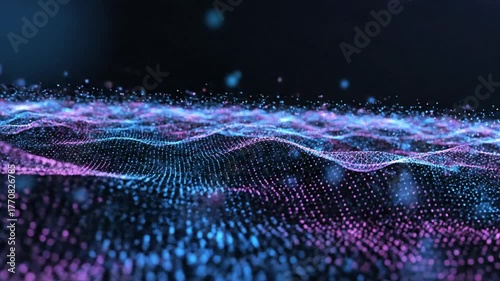 Abstract digital data stream wave pattern with glowing particles futuristic modern graphic design