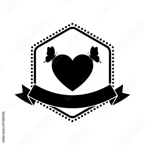 Vector art of heart with butterfly emblem for wedding design