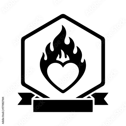Vector art of heart in flame on a hexagon
