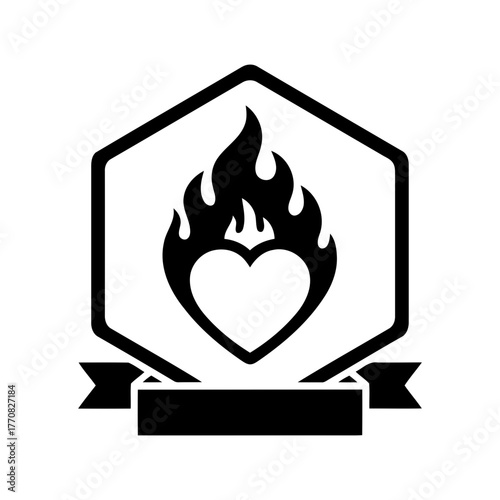 Vector art of burning heart in hexagon, love and passion symbol