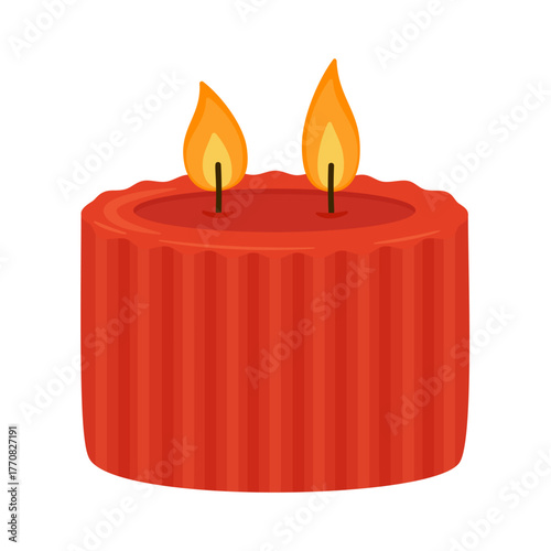 Burning red candle. Wax candle. Hand drawn trendy flat style isolated. Ideal for web graphic, design, poster, tattoo, stickers. Relaxation, resting and aromatherapy. Vector illustration