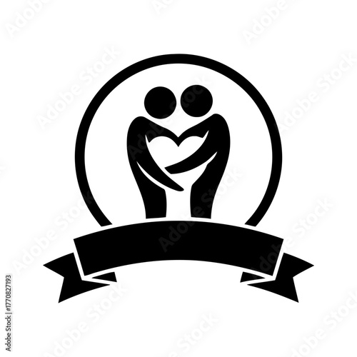 Vector art of couple in love, heart shape and romantic embrace