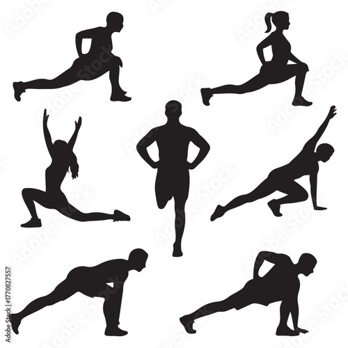 Yoga poses silhouette, meditation and exercise,
