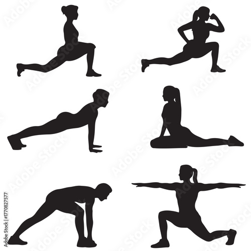 Yoga poses silhouette, meditation and exercise,