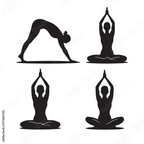 Yoga poses silhouette, meditation and exercise,