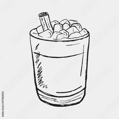 Hand drawn hot drink with marshmallow. Pumpkin spice latte. Vector sketch illustration in vintage crayon textured style. Winter cozy drink, Christmas menu