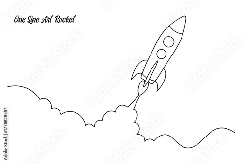 Continuous line rocket drawing, Minimalist space rocket art, One line spacecraft illustration, Continuous outline rocket vector, Simple launch rocket design, Modern minimal rocket sketch