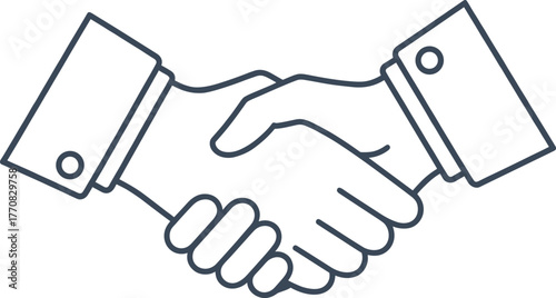 Handshake illustration symbolizing agreement, cooperation, business partnership, mutual understanding, formal greeting, and professional connection in line art style