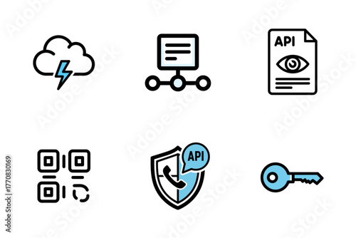 Cloud, API, Security, and Digital Technology Vector Icons Set