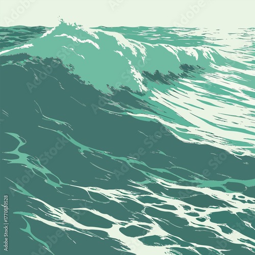 Dynamic Ocean Wave Crashing with White Foam water