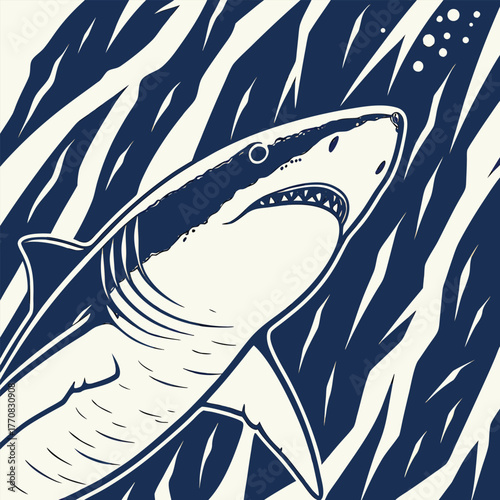Great White Shark Underwater With Jagged Lines ocean