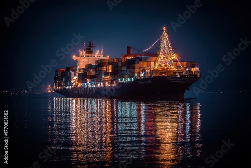 Festively lit ship on the water