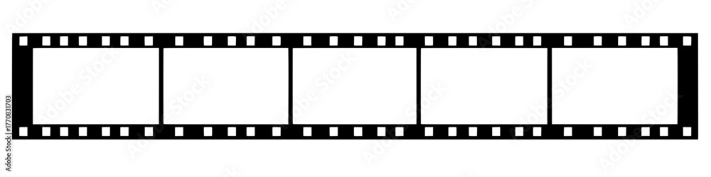 Behang a classic black and white film strip with five empty frames ready for your story