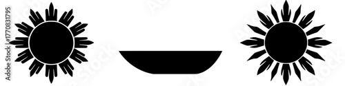 sunburst and bowl simple vector graphic in black and white