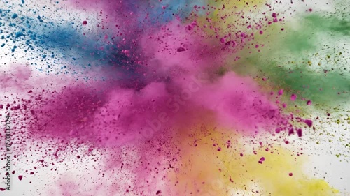 Abstract explosion of colorful powder on white background vibrant colors and dynamic composition for various creative projects