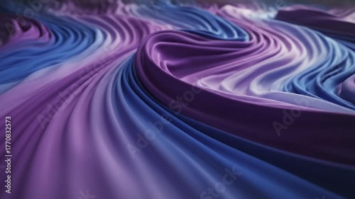 Abstract flowing fabric background in blue and purple colors elegant wave pattern
