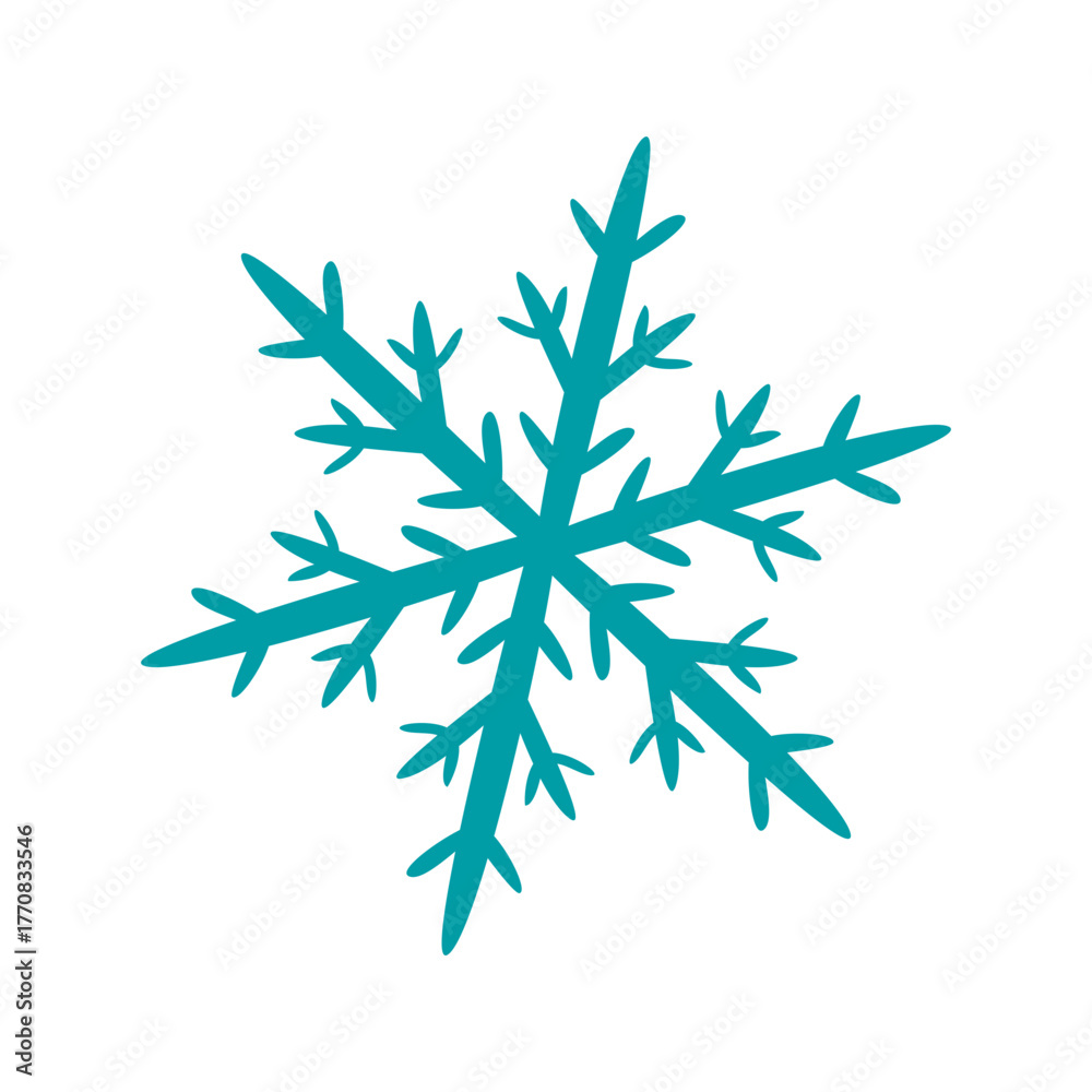 Naklejka premium Blue snowflake with intricate branching on a white background. Perfect for winter themed designs, Christmas cards, holiday decorations, and seasonal graphics.