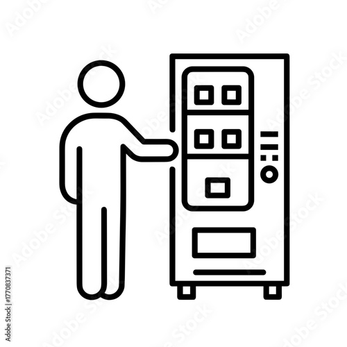 Minimalist line drawing of a person interacting with a vending machine