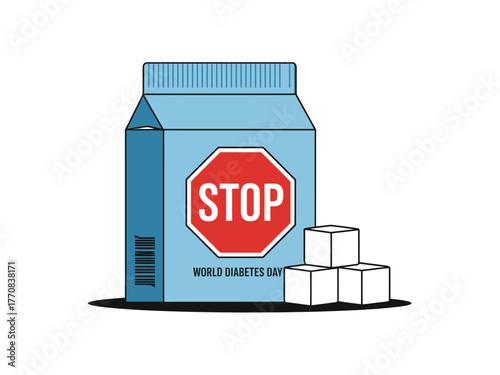 Illustration of a carton of milk with a stop sign and sugar cubes