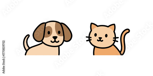 Cute dog and cat cartoon character vector illustration, friendly pet design.