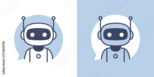 Minimalist AI Chatbot Robot Assistant Logo Icon in Speech Bubble.