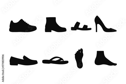 Silhouette collection of various footwear and feet