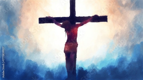 Colorful decorative paintings of Jesus being crucified, religious concepts, Christian-themed decorative paintings