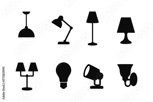 Silhouette icons of various lamps and lighting fixtures