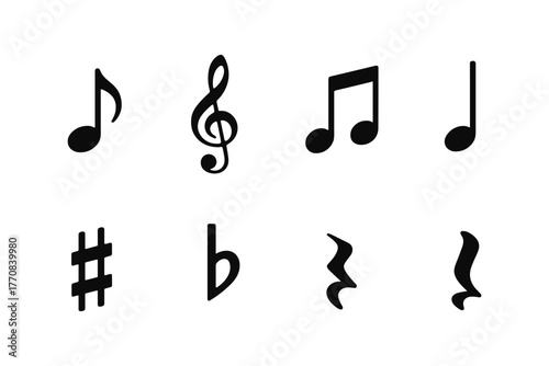 Musical symbols collection: notes, clef, and symbols for sheet music design