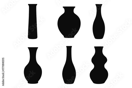 Minimalist black vase set: collection of six elegant silhouettes