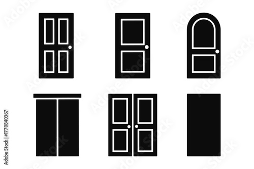 Collection of various door silhouettes: classic, modern, and sliding designs