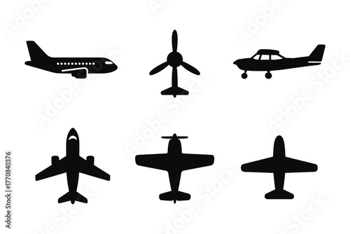 Silhouette collection of airplanes and aircraft with various designs