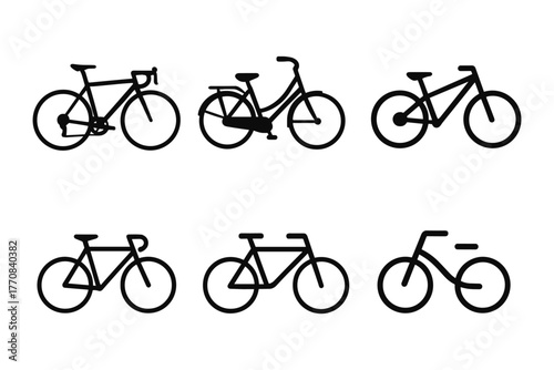 Minimalist bicycle silhouettes: collection of various bike designs